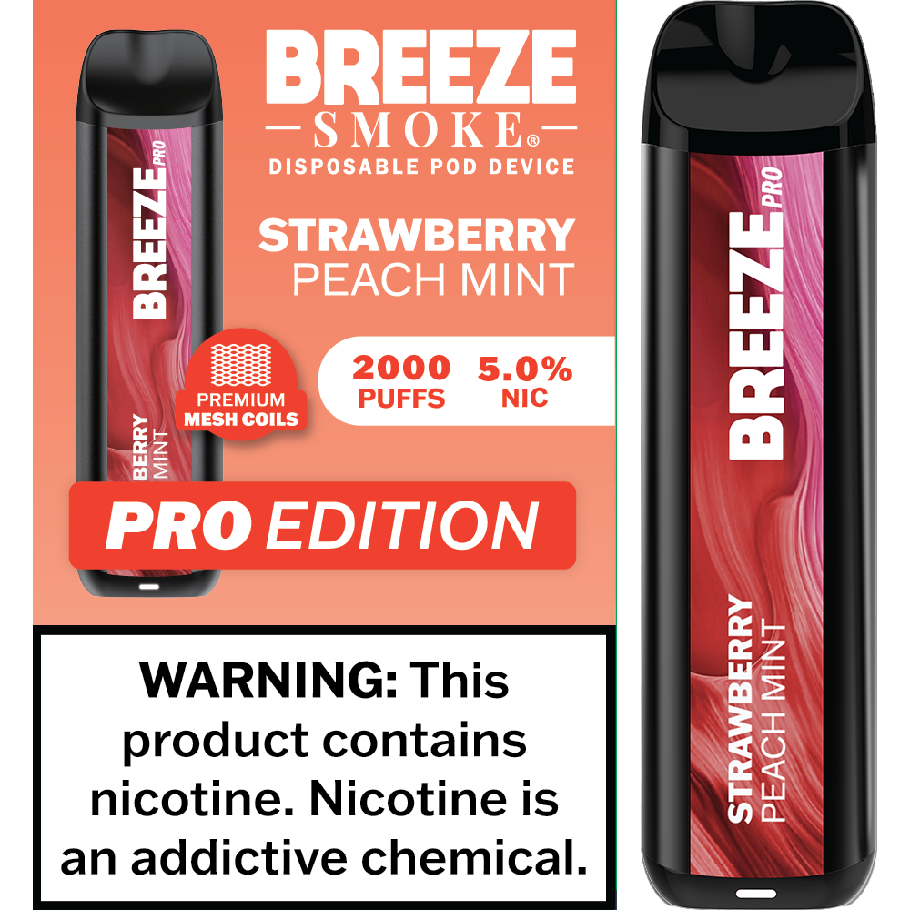 Breeze Smoke Pro 2,000 puffs 5% STRAWBERRY PEACH MINT